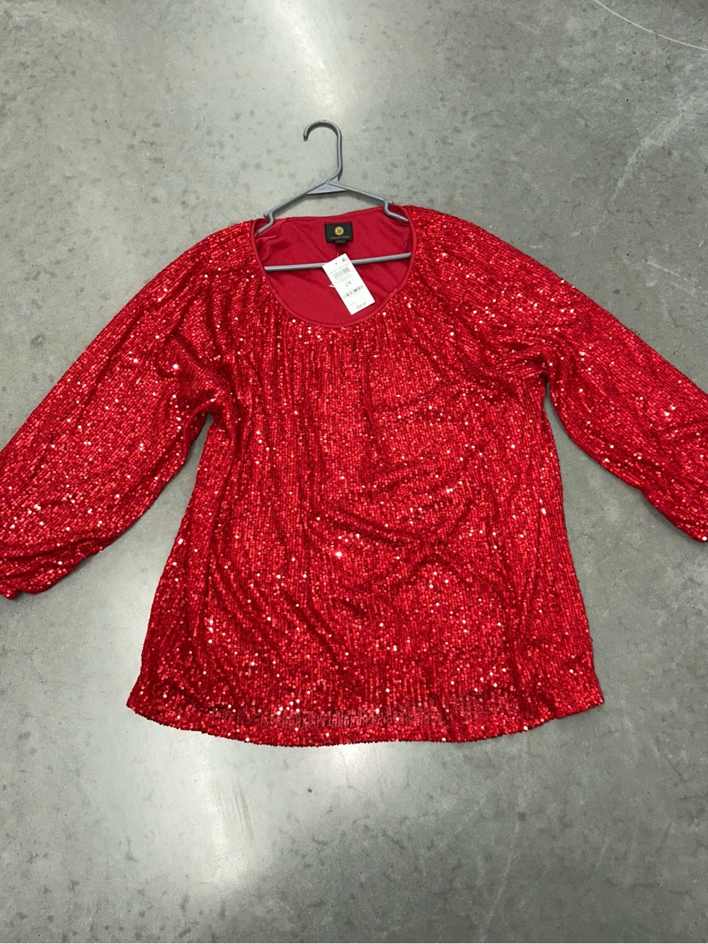 JM Collection Red Sequin Scoop Neck Blouse